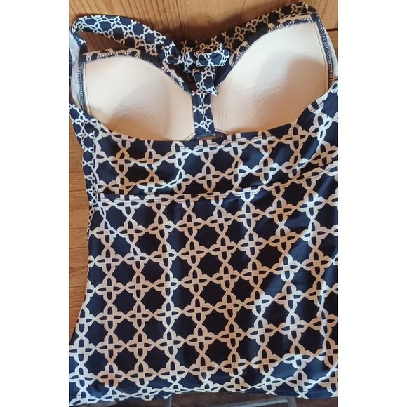 Merona Tankini Halter Swim Top Blue White Women's Medium Geometric Design - Picture 3 of 6